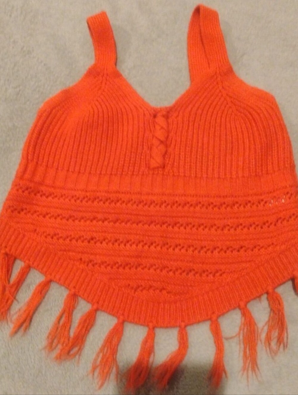 No Boundaries Orange Knit Fringe Crop Tank Top - XS 1